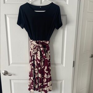 Elegant Black and Burgundy Floral Dress